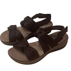 Clarks Cloudsteppers Black Bow Comfort Sandals Women’s 6.5